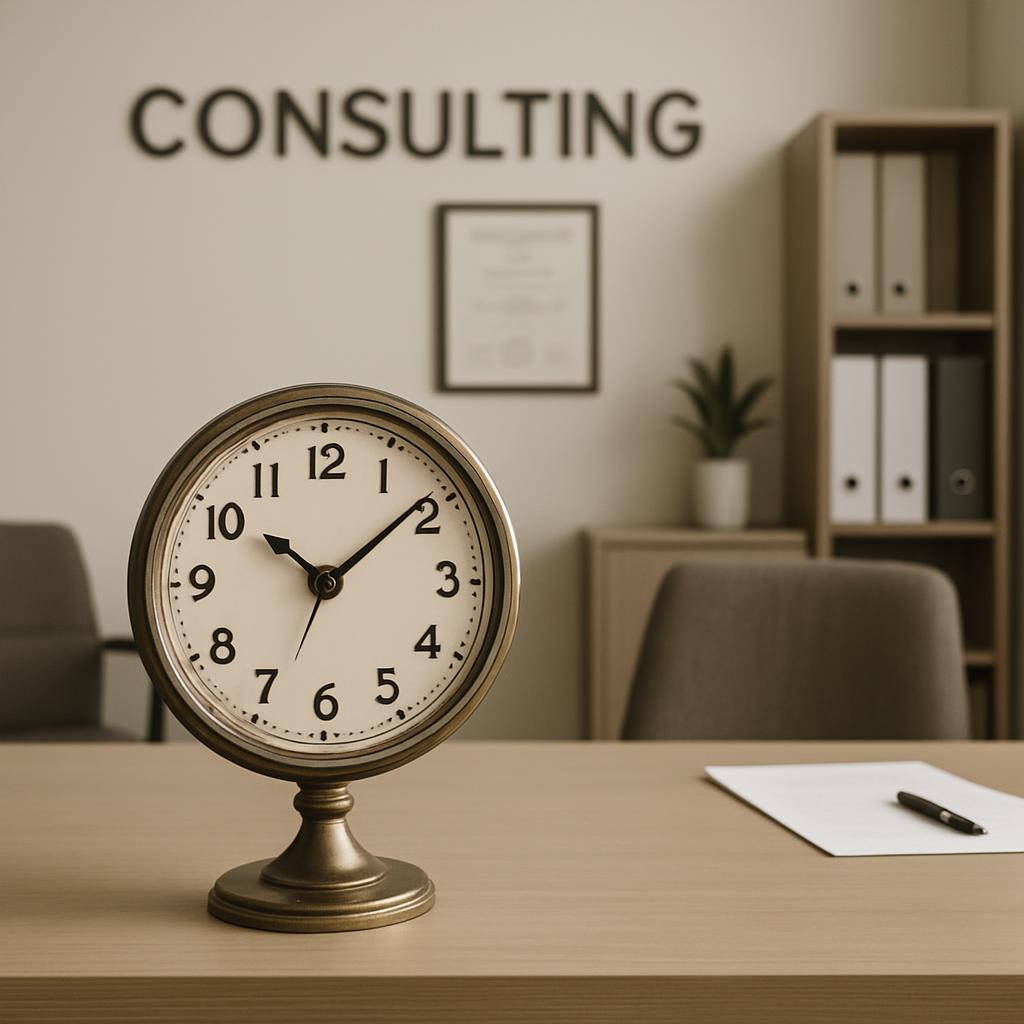 "An image of a clock in a consulting office setting"